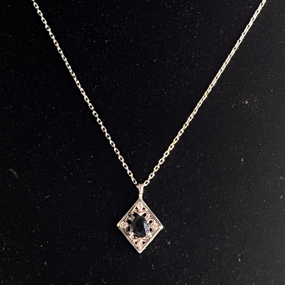 Custom Jewelry Sapphire and Diamond Pendant Necklace in 10K White Gold